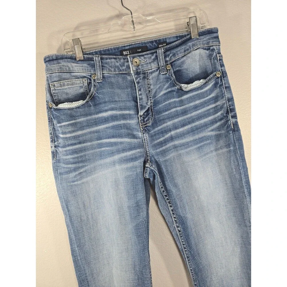 BKE Alec Mens Medium Wash Straight Leg Denim Jeans whiskered y2k 34x33 BO